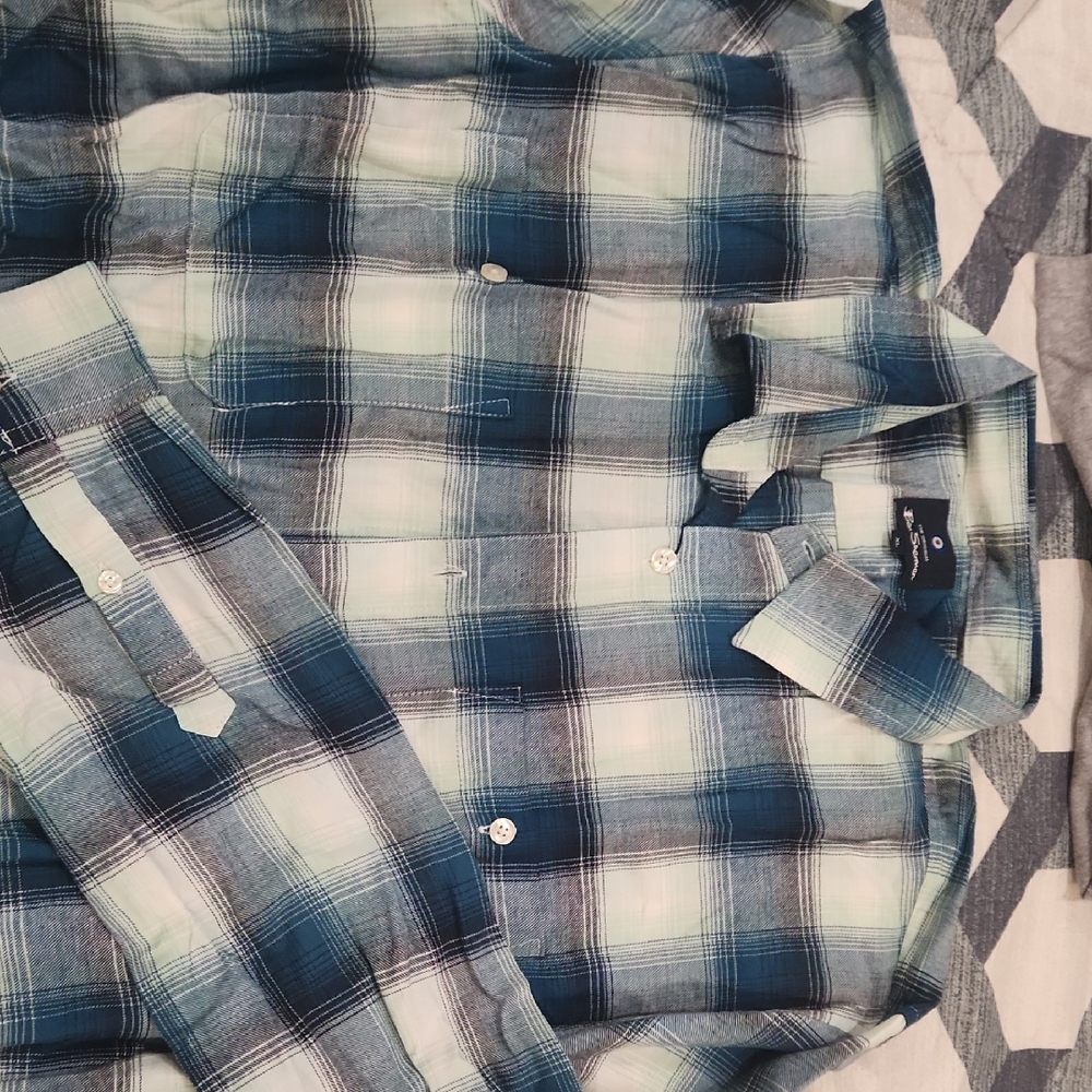 Ben Sherman Navy and White Plaid Shirt NWT